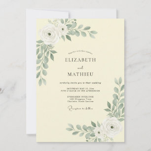 Cream Sage Leafy Wedding Invitation