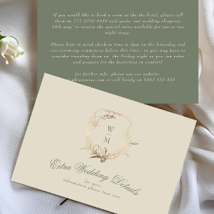 Cream & Sage Monogram Gold Our Wedding Detals Enclosure Card