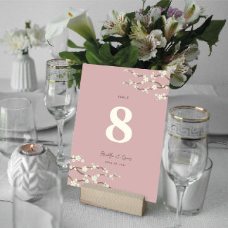 Cream Sakura Cherry Blossoms Elegant Asian Wedding Table Number