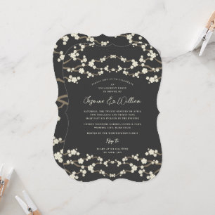 Cream Sakura Cherry Blossoms Grey Asian Wedding Invitation