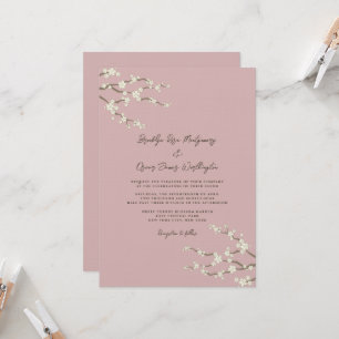 Cream Sakura Cherry Blossoms Pink Asian Wedding Invitation