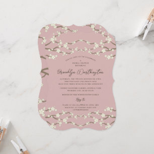 Cream Sakura Cherry Blossoms Pink Bridal Shower Invitation
