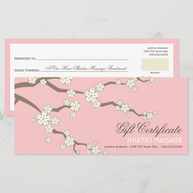 Cream Sakura Cherry Blossoms Zen Gift Certificate (Front/Back)
