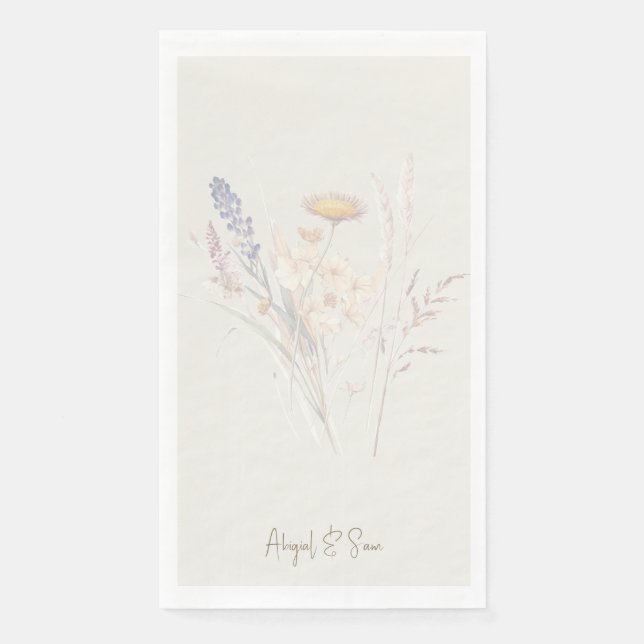 Cream Script Floral Wedding  Napkin (Front)