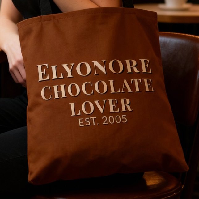 Cream Script Name Established Chocolate Lover Tote Bag (Creator Uploaded)