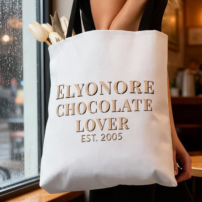 Cream Script Name Established Chocolate Lover Tote Bag (Creator Uploaded)