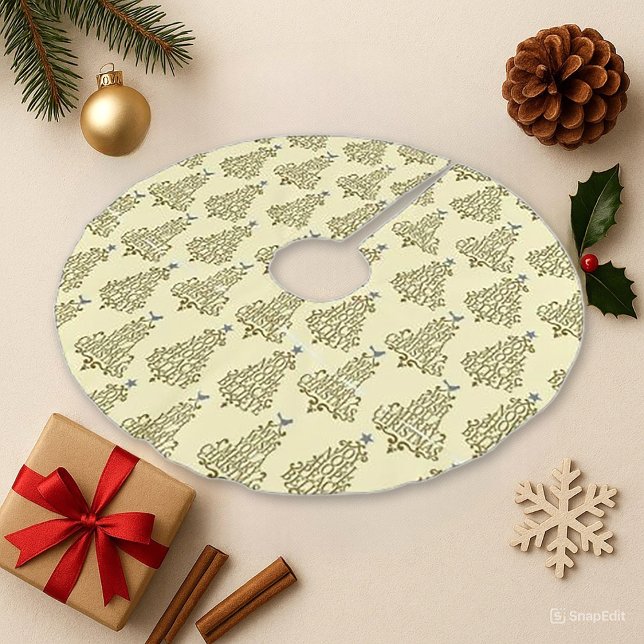 Cream Scripted Tree Pattern Holiday Brushed Polyester Tree Skirt (Creator Uploaded)