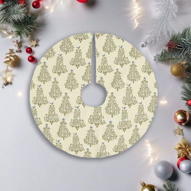 Cream Scripted Tree Pattern Holiday Brushed Polyester Tree Skirt (Creator Uploaded)