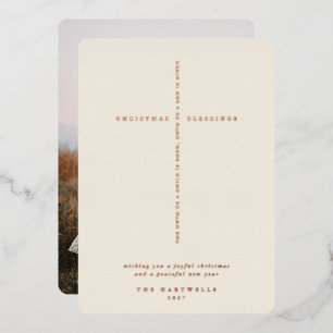 Cream Scripture Cross Photo Foil Holiday Card