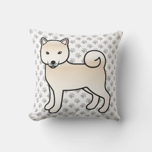 Cream Shiba Inu Cartoon Dog & Paws Cushion