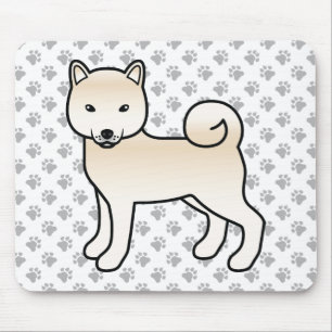 Cream Shiba Inu Cartoon Dog & Paws Mouse Mat