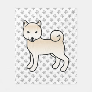 Cream Shiba Inu Cute Cartoon Dog And Paws Fleece Blanket