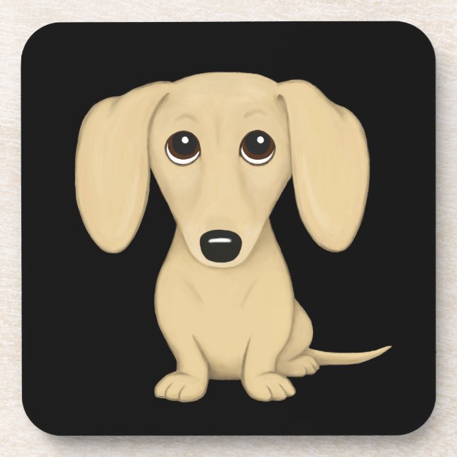 Cream Short Haired Dachshund Cute Cartoon Dog Coaster (Front)