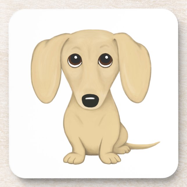 Cream Short Haired Dachshund Cute Cartoon Dog Coaster (Front)