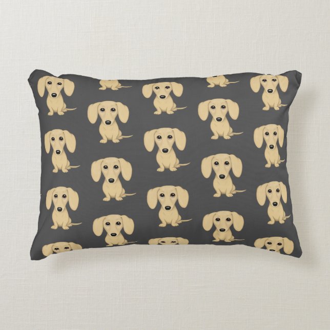 Cream Short Haired Dachshund Pattern Decorative Cushion (Front)