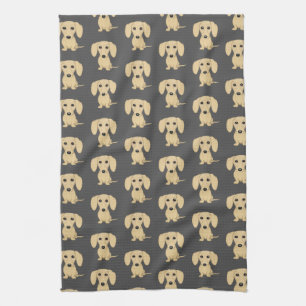 Cream Short Haired Dachshund Pattern Tea Towel