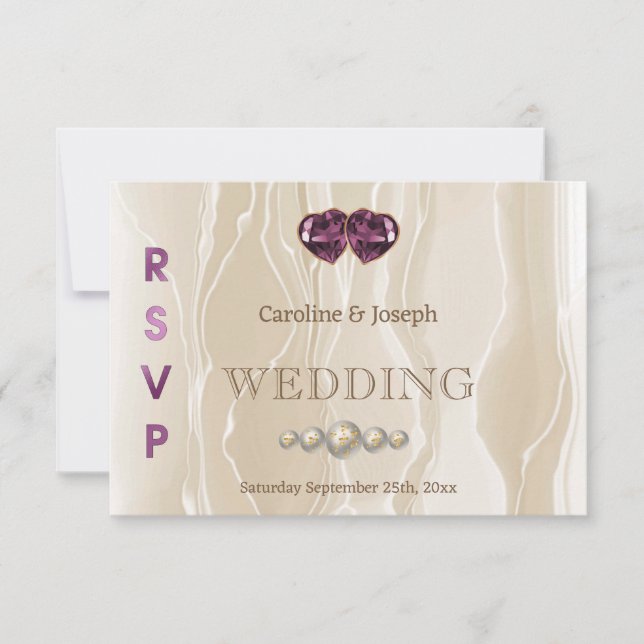 Cream Silk Chic Violet Heart Jewellery RSVP (Front)