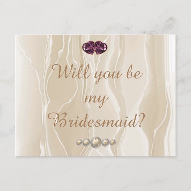 Cream Silk & Heart Gems Bridesmaid  Postcard (Front)