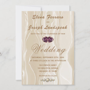 Cream Silk & Heart Gems Wedding Invitation