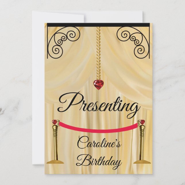 Cream Silk Theatre Curtain Birthday Invitation (Front)