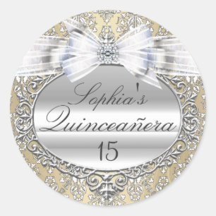 Cream & Silver Bow Quinceanera Sticker