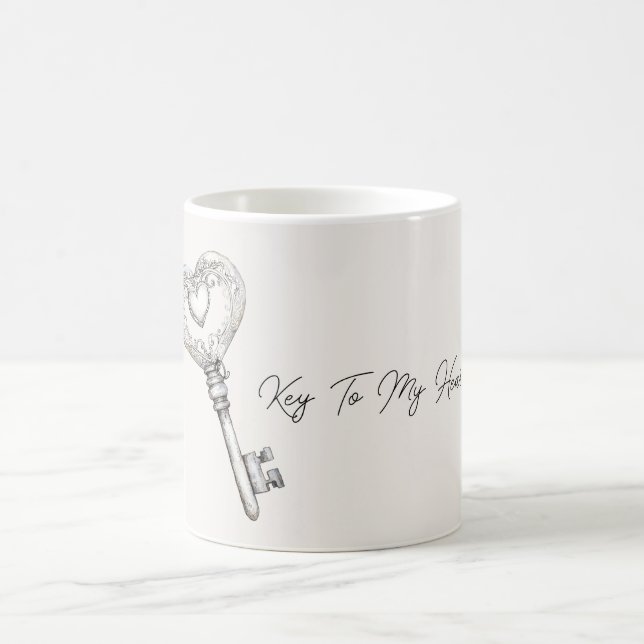 Cream Silver Key To My Heart Coffee Mug (Center)