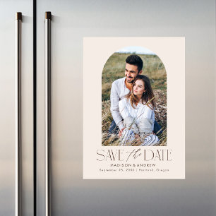 Cream   Simple Modern Arch Photo Save the Date Magnetic Invitation