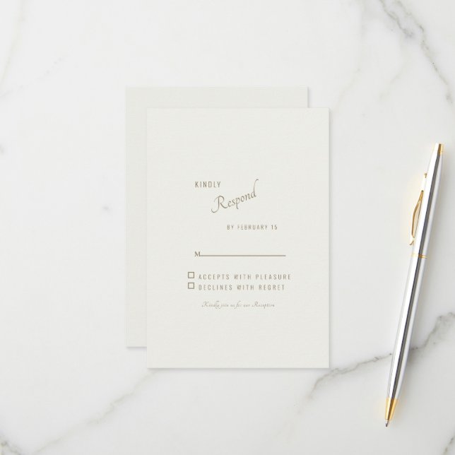 Cream Simple Modern Gold Text Wedding RSVP (Front/Back In Situ)