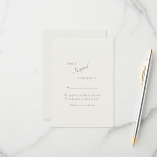 Cream Simple Modern Gold Text Wedding RSVP Card