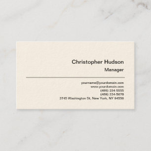 Cream Simple Plain Manager Business Card