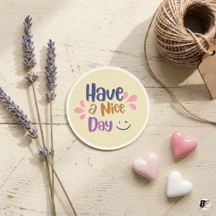 Cream Simple Vintage "Have A Nice Day" Classic Round Sticker