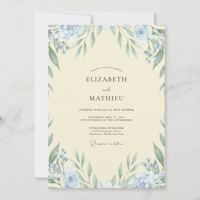 Cream Sky Leaf Wedding Invitation (Front)