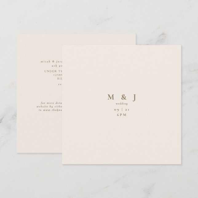 Cream Sleek & Simple Modern Square Wedding Invitation (Front/Back)