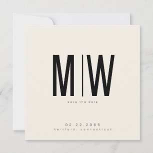 Cream Sleek Square Monogram Wedding Save the Date