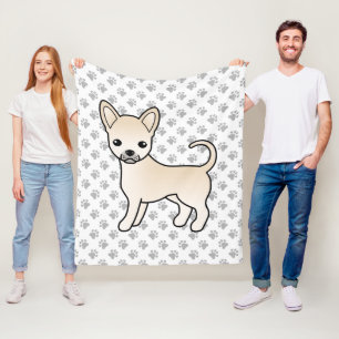 Cream Smooth Coat Chihuahua Cartoon Dog & Paws Fleece Blanket
