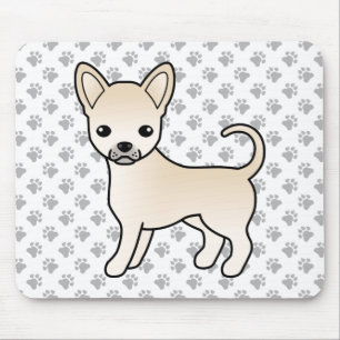 Cream Smooth Coat Chihuahua Cartoon Dog & Paws Mouse Mat