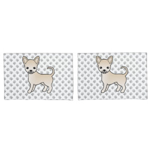 Cream Smooth Coat Chihuahua Cartoon Dog & Paws Pillowcase