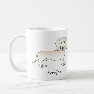 Cream Smooth Coat Dachshund Cartoon Dog With Name Coffee Mug