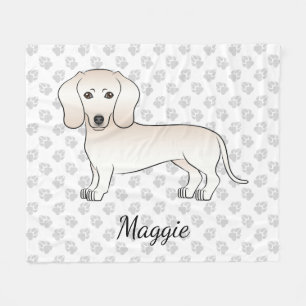 Cream Smooth Coat Dachshund Cartoon Dog With Name Fleece Blanket