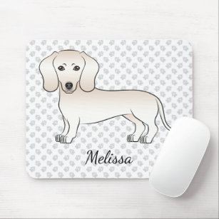Cream Smooth Coat Dachshund Cartoon Dog With Name Mouse Mat