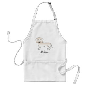 Cream Smooth Coat Dachshund Cartoon Dog With Name Standard Apron