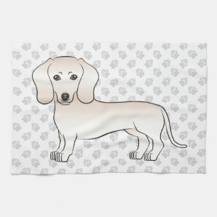 Cream Smooth Coat Dachshund Cartoon Dog With Paws Tea Towel