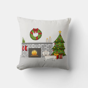 Cream Smooth Coat Dachshund In Christmas Room Cushion
