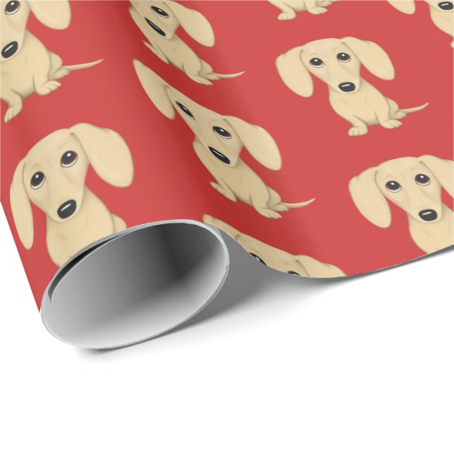 Cream Smooth Coated Dachshund Pattern | Cute Dogs Wrapping Paper (Roll Corner)