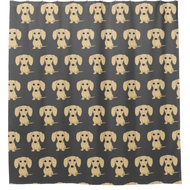 Cream Smooth Coated Dachshund Pattern Wiener Dogs Shower Curtain (Front)