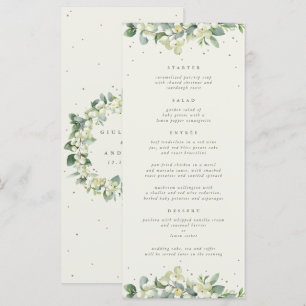 Cream Snowberry+Eucalyptus 4 Course Wedding Flat Menu