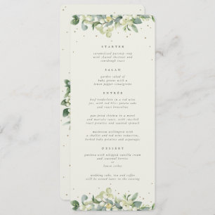 Cream Snowberry+Eucalyptus 4 Course Wedding Flat Menu