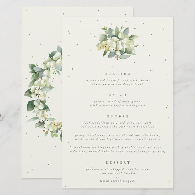 Cream Snowberry + Eucalyptus 4 Course Wedding Menu (Front/Back)
