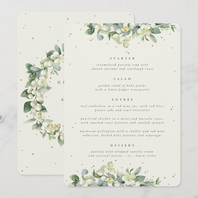 Cream Snowberry + Eucalyptus 4 Course Wedding Menu (Front/Back)