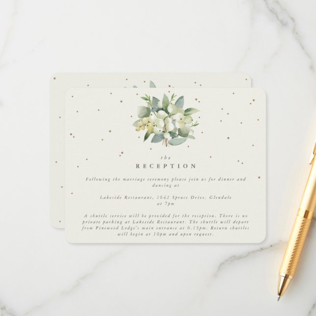 Cream Snowberry+Eucalyptus Bouquet Reception Enclosure Card (Front/Back In Situ)